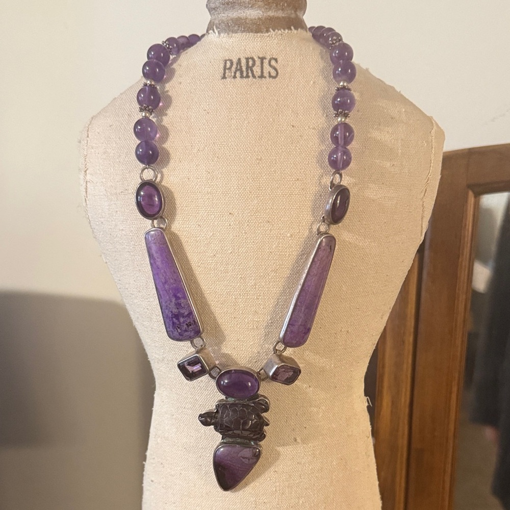 STERLING SILVER PURPLE STONE STATEMENT NECKLACE - CABO ARTISAN TREASURE